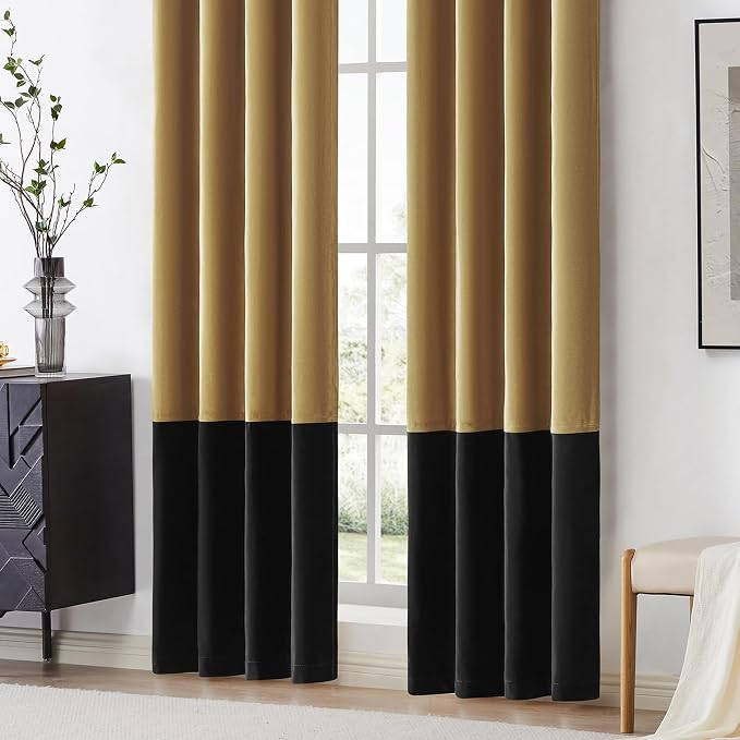 BULBUL Modern Gold Black Velvet Curtains Luxury 120 inch - Image 4
