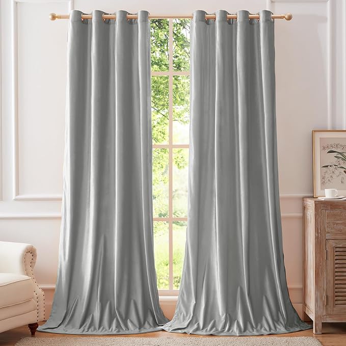 BULBUL Velvet Light Blue Blackout Curtains 108 inch Length by ModernShinyVelvetCurtains