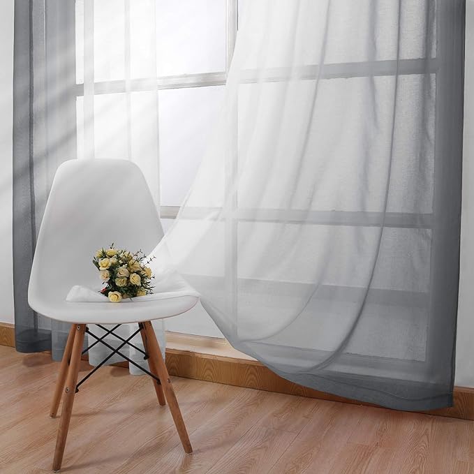 DWCN Grey Faux Linen Ombre Sheer Curtains - Image 4