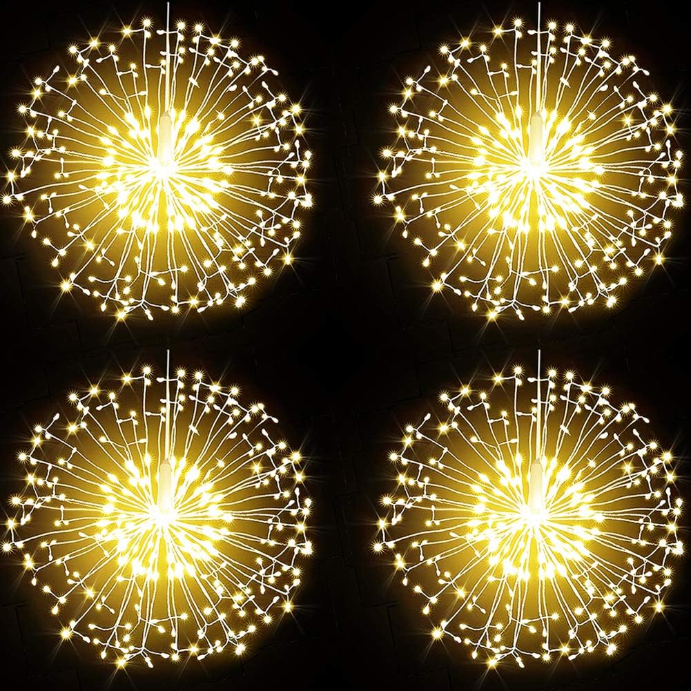 Admitrack String Lights Christmas Lights,198 LED 8 Modes Dimmable with Remote Control, Waterproof Copper Wire Decorative Hanging Lights for Party Patio Garden Decoration (Warm White, 4PC)