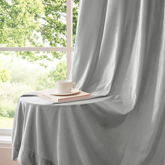BULBUL Velvet Light Blue Blackout Curtains 108 inch Length - Image 4