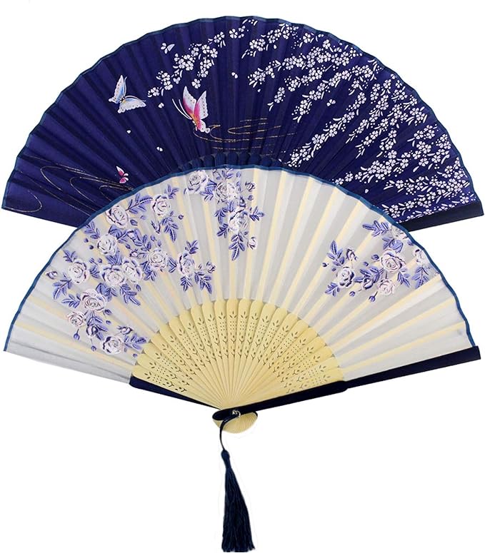 Bantoye 2 Pieces Handheld Fans, Silk Folding Fans - Image 5