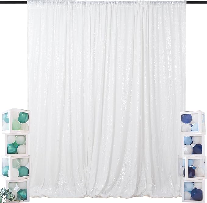 ShinyBeauty Glitter Backdrop White Sequin Curtain Photo Backdrops Shimmer Wall by ShinyBeauty