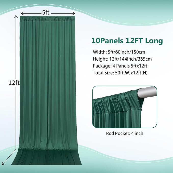 50×12ft Wrinkle Free Hunter Green Backdrop Curtain - Image 4