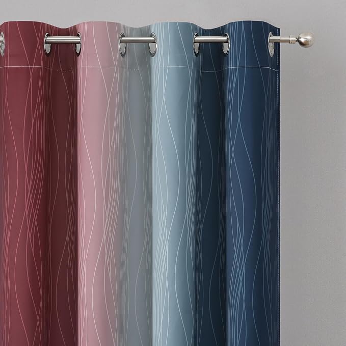 Burgundy Red and Navy Blue Ombre Blackout Curtains 84 Inches Long - Image 4