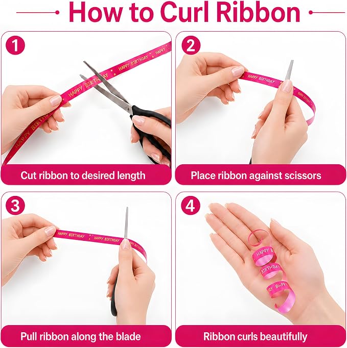 BEISHIDA 250 Yards Hot Pink Happy Birthday Printed Crimped Curling Ribbon - Image 5