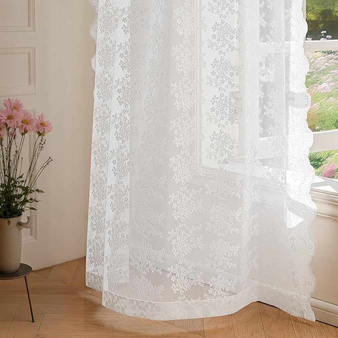Anmao Vintage Lace Kitchen Curtains 18 Inches Long 2 Panels, Romantic Semi - Image 8
