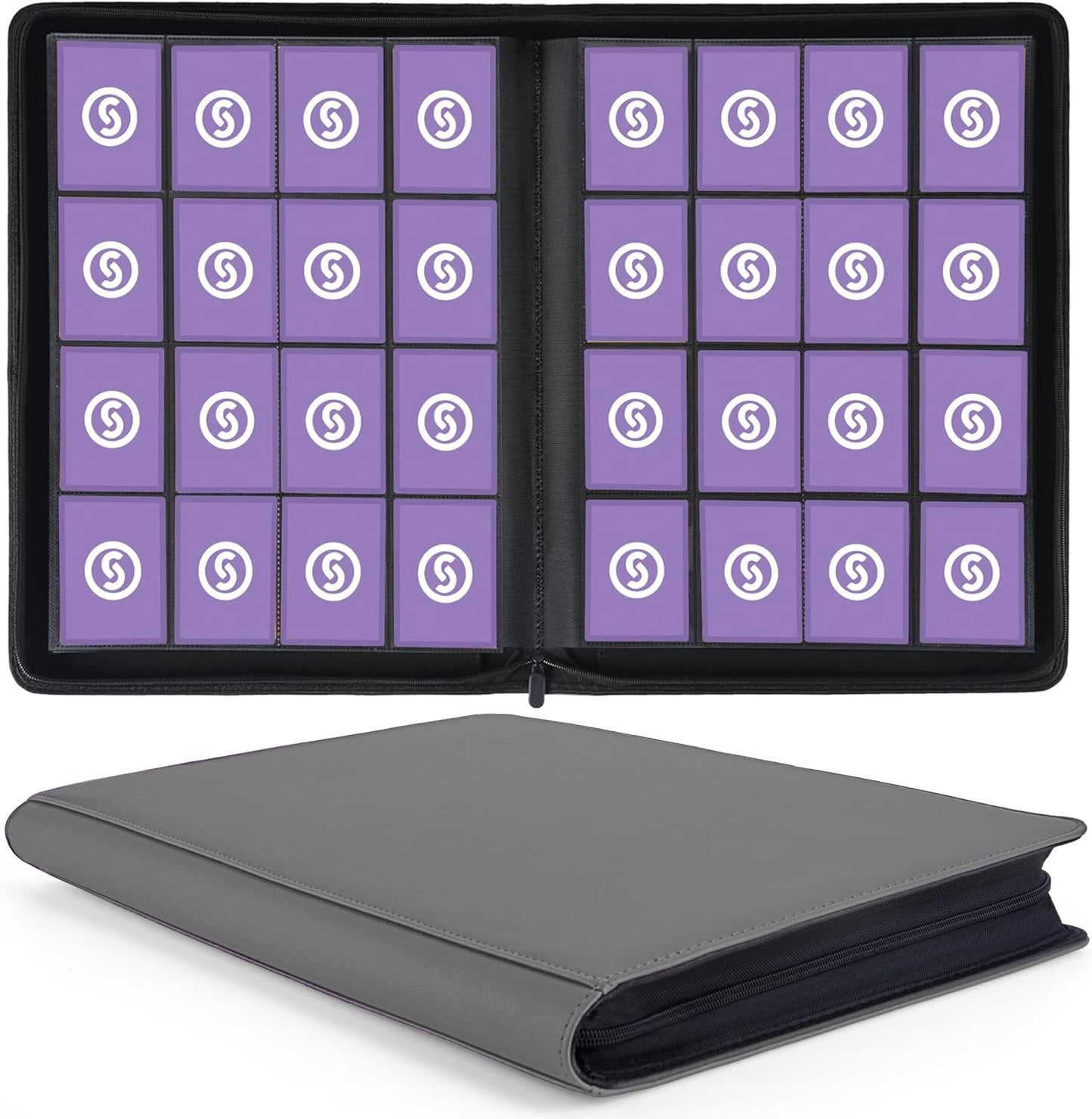 1000+ Pockets Trading Card Binder, Premium 16 Pocket Card Binder, Ringless Side Loading Collection Album Holder Folders for MTG, TCG, Game Cards & Sports Cards (Grey)