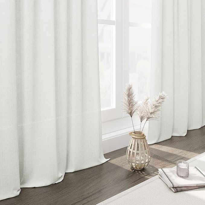 Ivory Linen Blend Light Filtering Curtains 86 Inch Length 2 Panel Set Pocket - Image 6