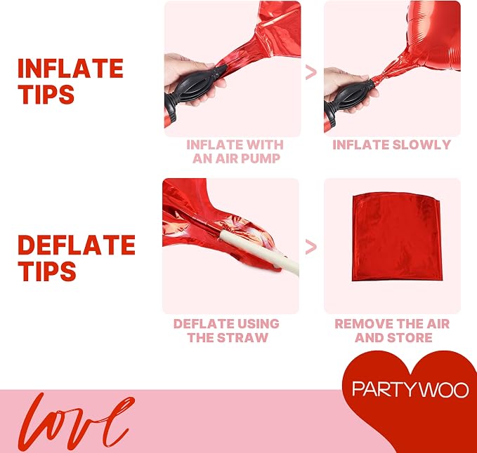 PartyWoo Pink White Red White Red Heart Foil Balloons 15pcs 18 Inch | Balloons - Image 7