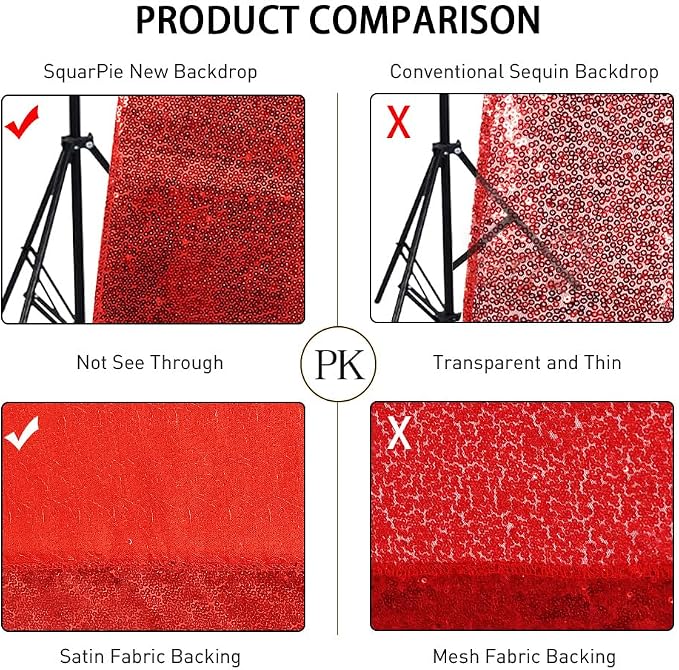 SquarePie 8x8ft Red Sequin Backdrop, High Density Non-Transparent Glitter - Image 6