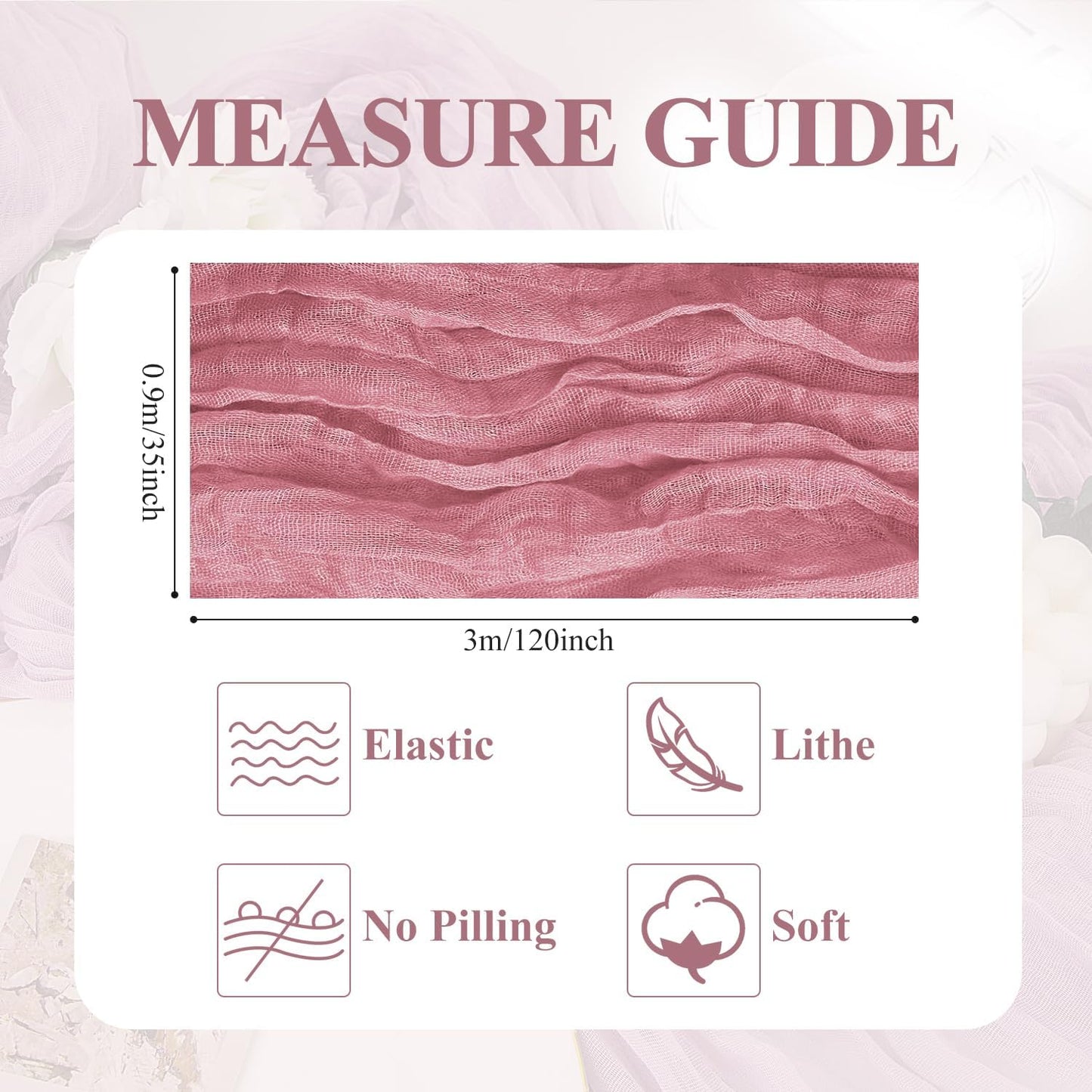 Asee'm Cheesecloth Table Runner 120 Inches Dusty Rose Boho Gauze Cheese Cloth Runner 10FT Rustic Sheer Fall Table Runners for Thanksgiving Wedding Baby Shower Holiday Party Decoration