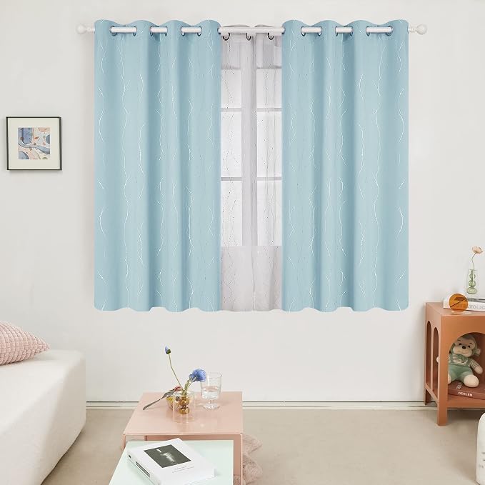Deconovo Blackout Curtains, Light Blue Thermal Grommet Drapes, Room Darkening - Image 2