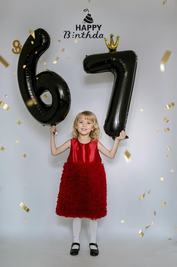Black Number 7 Balloon with Crown, 40 inch Black Number Balloon 7th Birthday - Image 4
