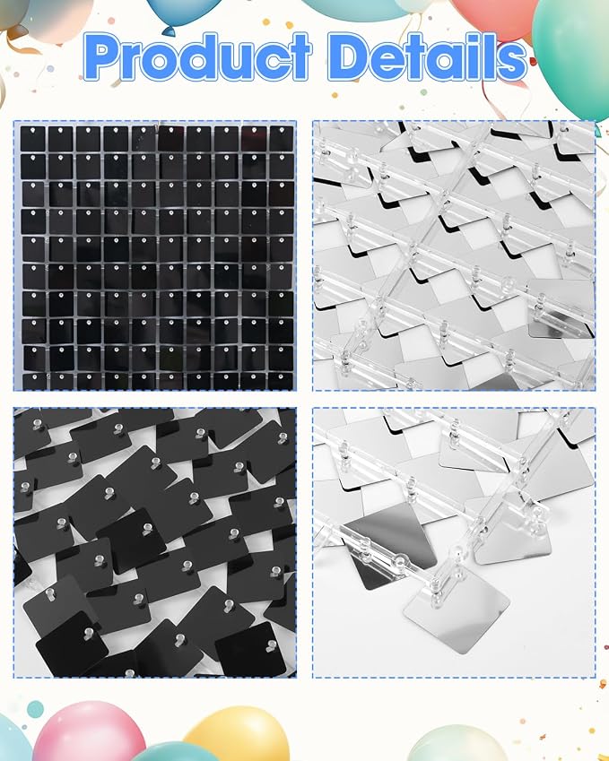 Black Shimmer Wall Backdrop 12 Panels Cover 4 x 3 Ft, Photo Backdrops - Image 7