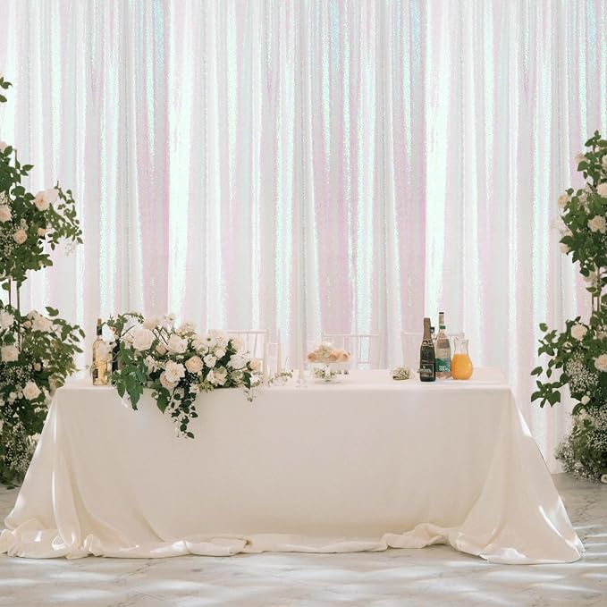 Sugargirl White Iridescent Sequin Backdrop Curtain 4FTx8FT Glitter White - Image 2