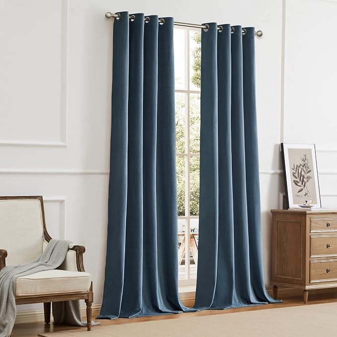 BULBUL Velvet Grayish Blue Blackout Curtains 63 inch - Image 7