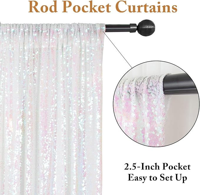ShinyBeauty White Iridescent Backdrop 10FTx10FT Sequin Backdrop Fabric Backdrop - Image 4