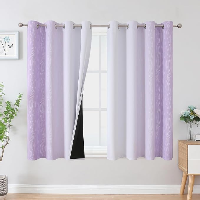 Lilac and Greyish White Blackout Curtains 54 Inch Length, Light Blocking by ESTELARTEXTILER
