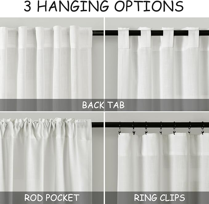 Ivory Linen Blend Light Filtering Curtains 86 Inch Length 2 Panel Set Pocket - Image 3