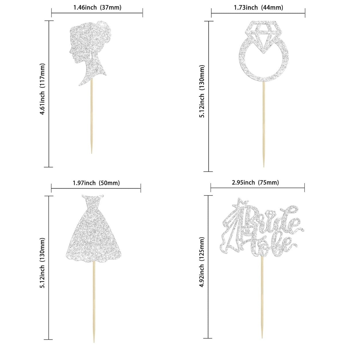 Gyufise 24 Pack Bride to Be Cupcake Toppers with Heart Ring Dress Glitter Bridal Shower Cupcake Picks Decorations for Wedding Engagement Bachelorette Party Cake Decorations Supplies Silver