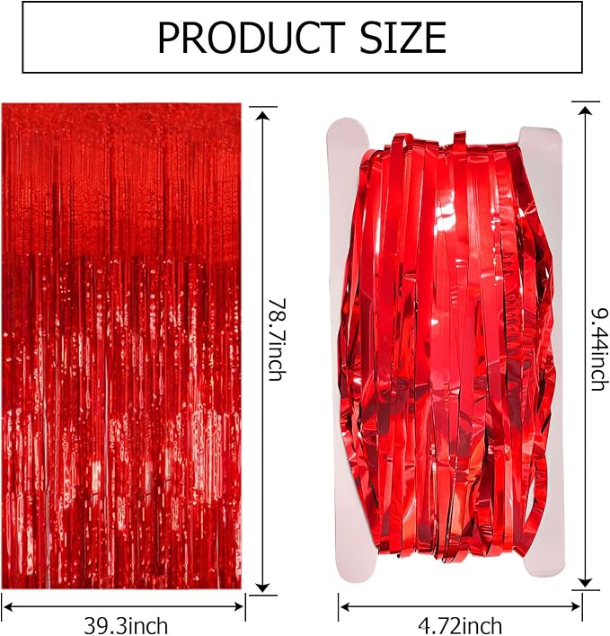 5 Pack Red Streamers Party Backdrop Christmas Decorations Foil Fringe Backdrop - Image 7