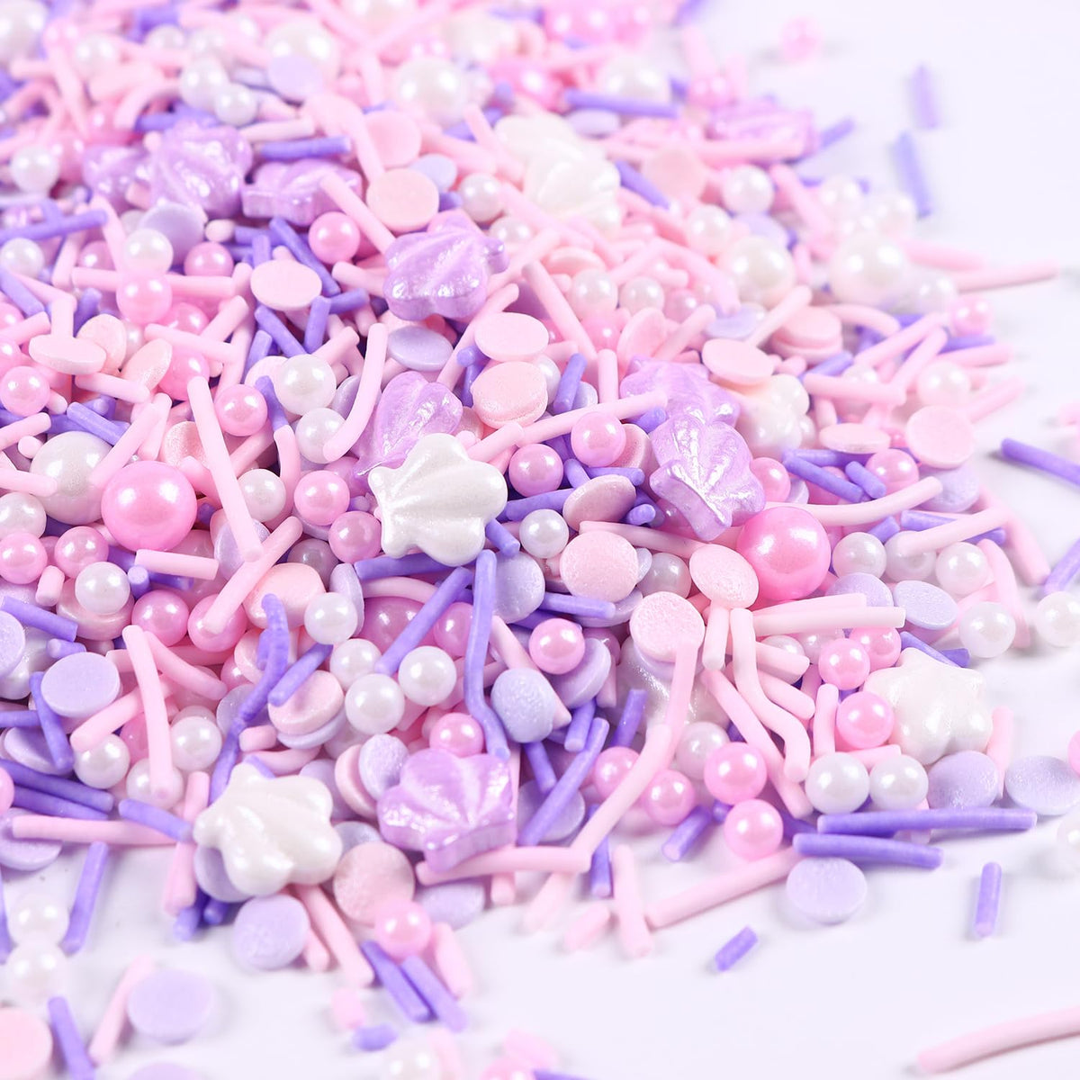Edible Seashell Sprinkles for Cake Decorating, Seashells Cake Decorations Mix, White Pink Pearl Sprinkles, Jimmy, Confetti, Perfect for Ocean Cake, Baking, Ice Cream, Macaron, Cookies, and Cupcake(120g/4.23oz)