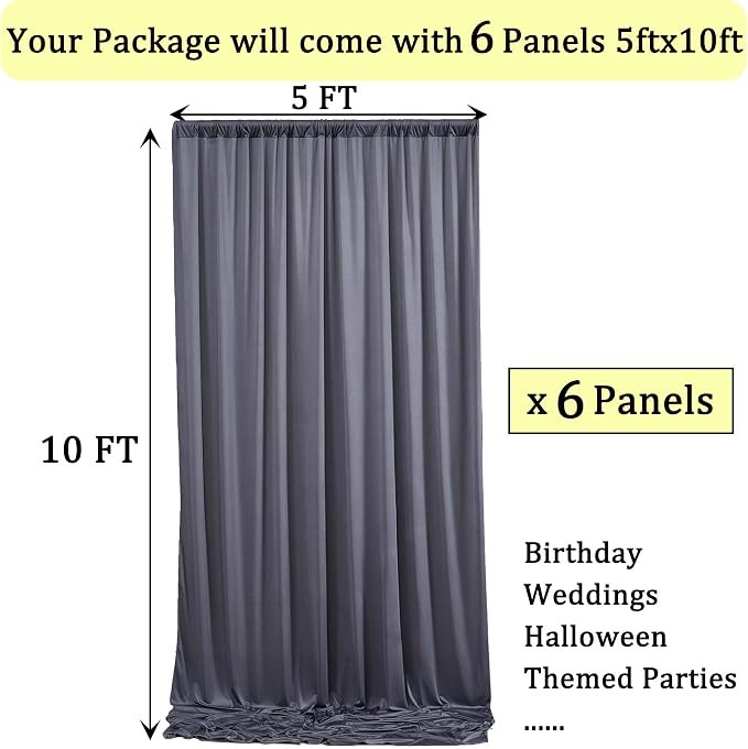 30ft x 10ft Wrinkle Free Charcoal Backdrop Curtains - Image 5
