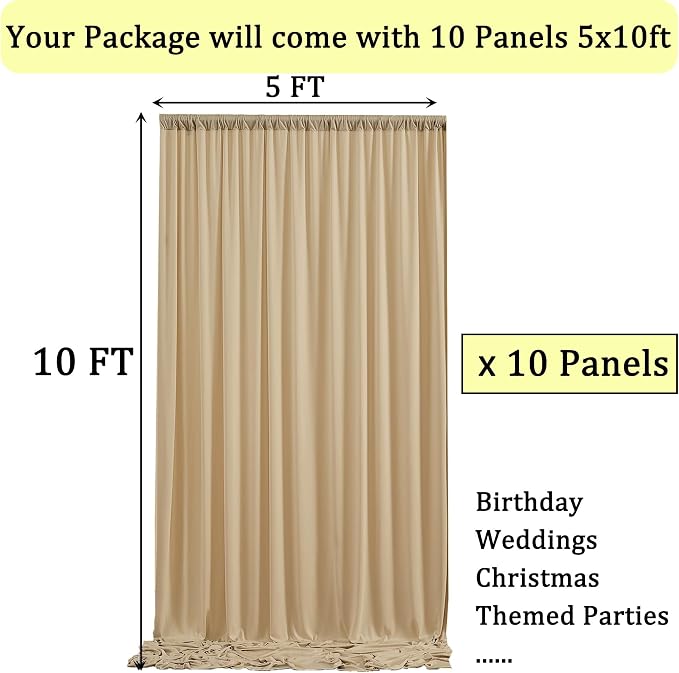 50ftx10ft Wrinkle Free Champagne Backdrop Curtains - Image 6