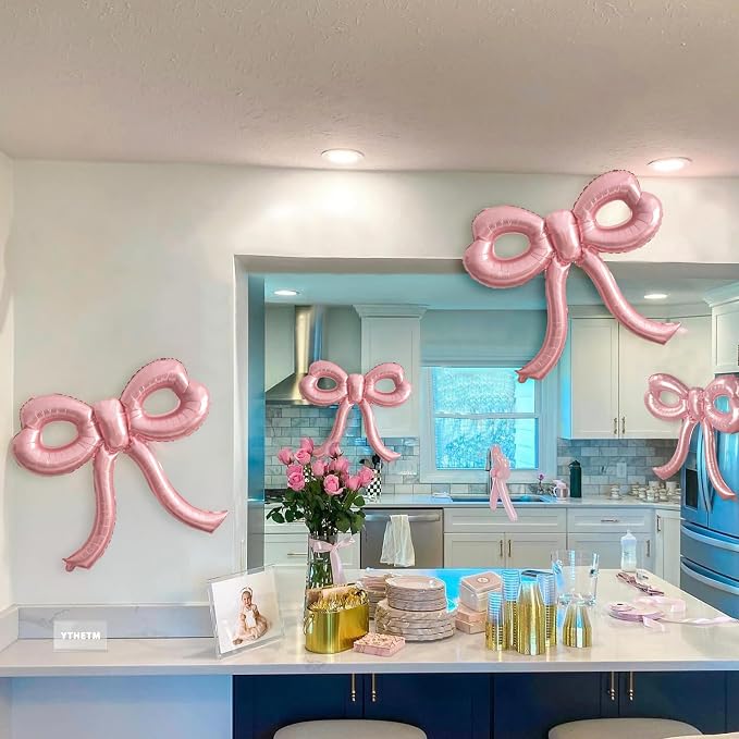 4 Pcs Pink Bow Balloons Bow Party Decorations - Image 7
