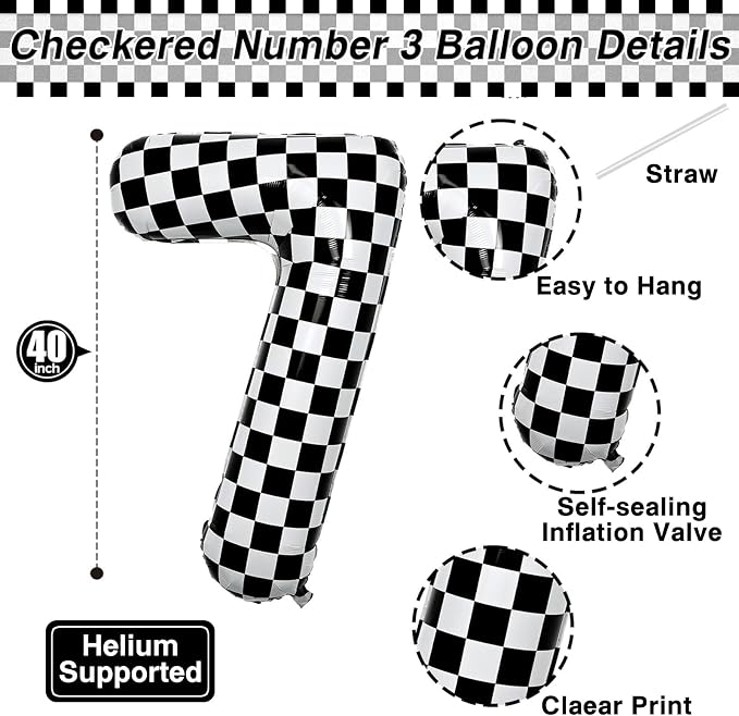 40 Inch Checkered Number 17 Balloon, Giant Foil Birthday Party Decor | 40" - Image 3