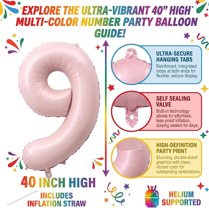 40 Inch Light Pink Foil Number 9 Balloon - Image 2
