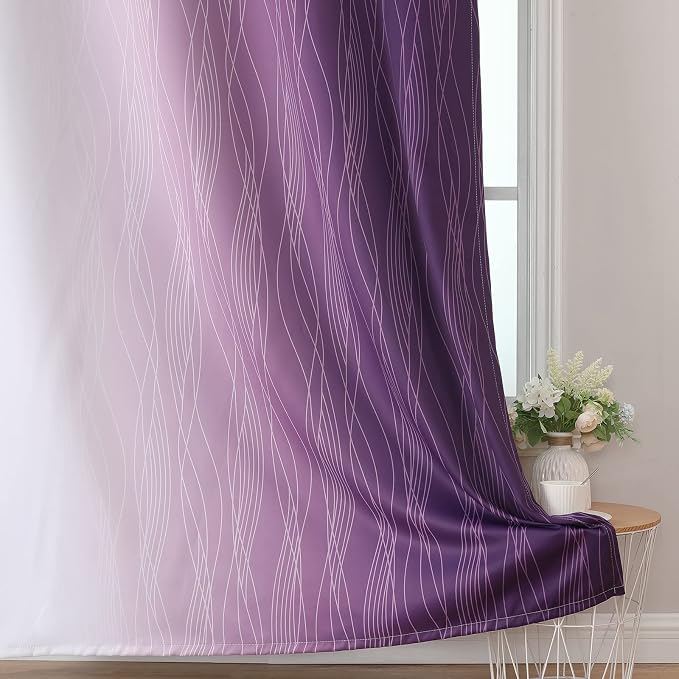 Purple and Greyish White Ombre Blackout Curtains 84 Inches Long, Full Room - Image 6