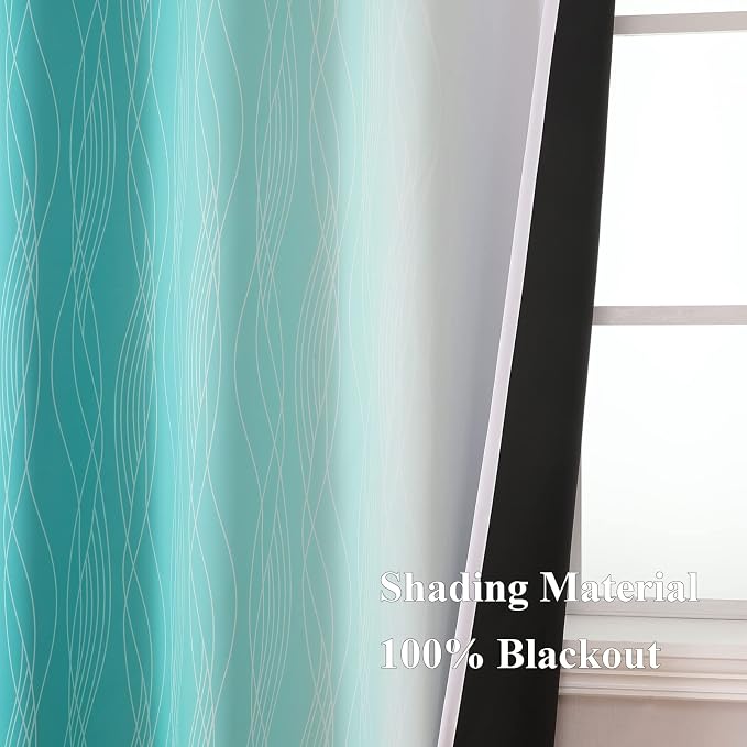Teal and Greyish White Blackout Curtains 54 Inch Length, Light Blocking - Image 5