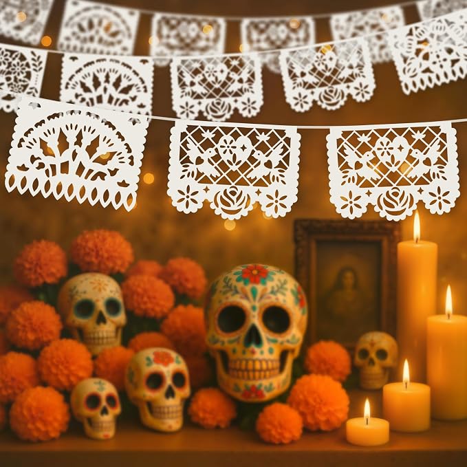 DOMESTAR 5 Packs 75 FT White Papel Picado Mexican Wedding Party Decoration | - Image 2