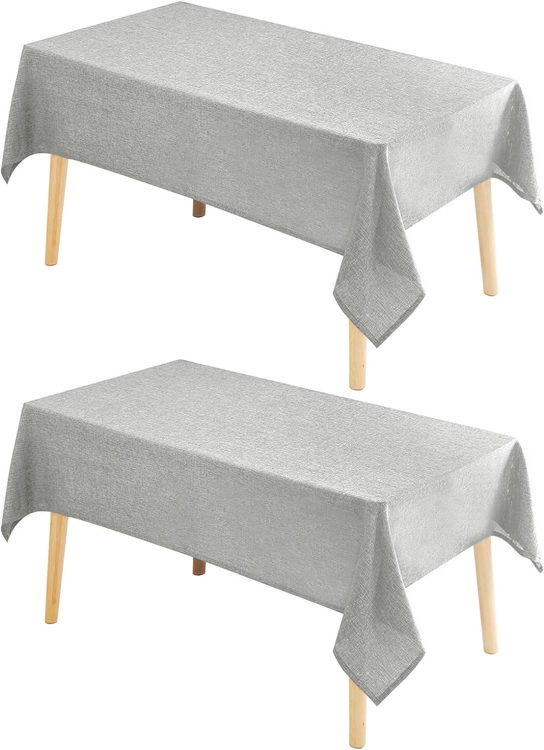 Hiasan 2 Pack Faux Linen Rectangle Tablecloth - Wrinkle and Stain Resistant Washable Table Cloth for Kitchen Dining Room Holiday Table Cover for Party Dinner, Light Grey, 54 x 120 Inch
