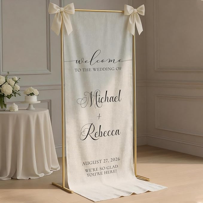 Custom Fabric Wedding Welcome Sign, Personalized Soft Cotton Linen Wedding Sign - Image 3