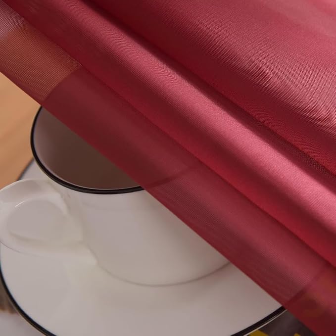 SpaceDresser Burgundy Sheer Curtains 4 Panels Rod Pocket Semi-Sheer Curtain 45 - Image 7