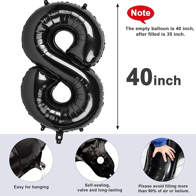 8 Balloon Numbers Birthday Decorations, 40In Black Balloons - Image 6