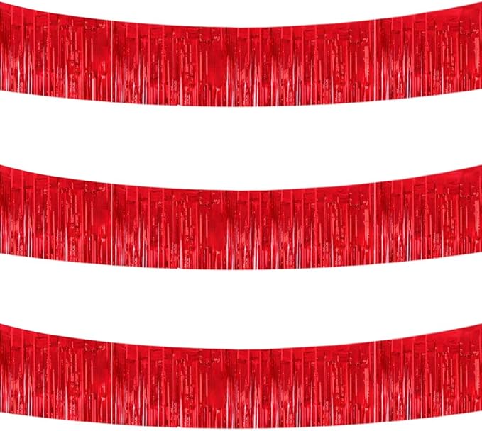 BEISHIDA Red Fringe Garland Banner 3Pack 30ft Wall Tinsel Foil Streamers | by Beishida
