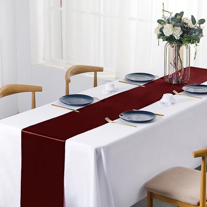 SiinvdaBZX 4 Pcs Burgundy Satin Table Runner 12 x 108 inches Long | Bright - Image 2