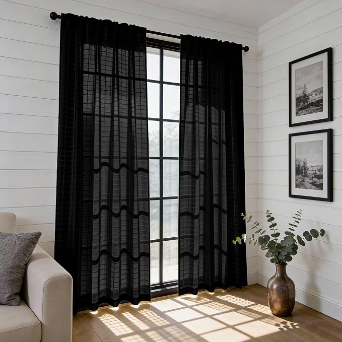 SpaceDresser Check Sheer Curtains 54 Inches Long - Image 6