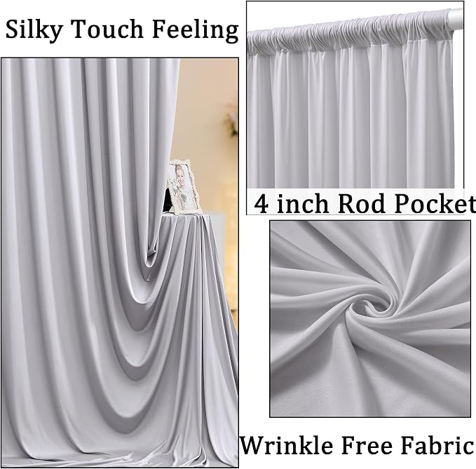 20ft x 10ft Wrinkle Free Silver Backdrop Curtain - Image 2