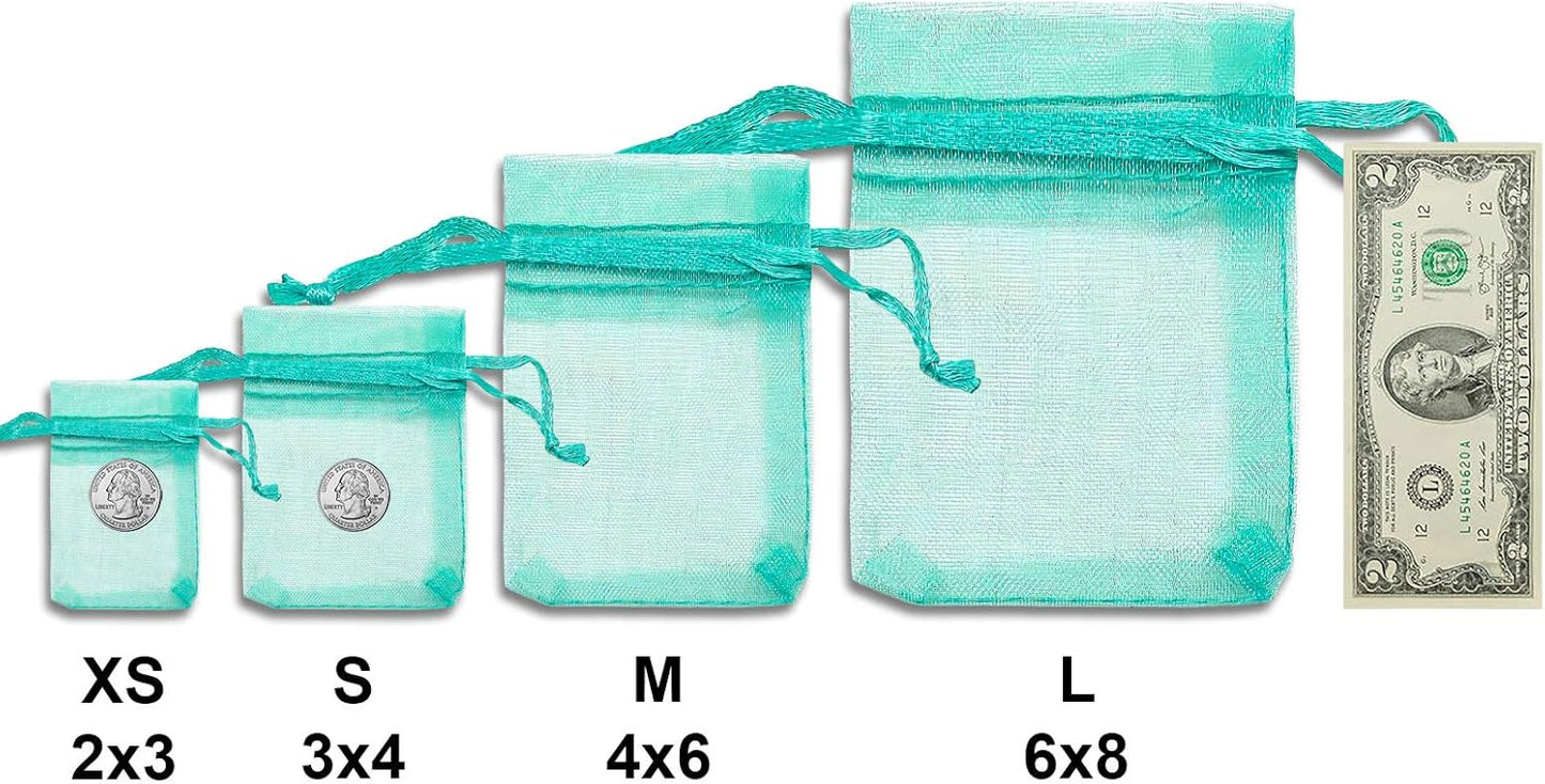 TheDisplayGuys 100-Pack 6x8 Teal Sheer Organza Gift Bags with Drawstring, Jewelry Candy Treat Wedding Party Favors Mesh Pouch