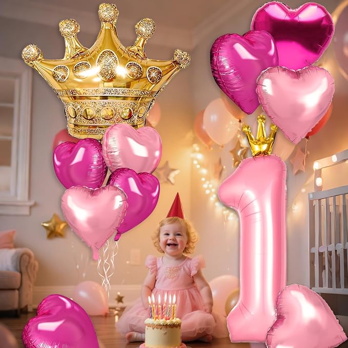 Princess 1st Birthday Party Decorations, 40 inch Large Pink Crown 1 Balloon - Image 5