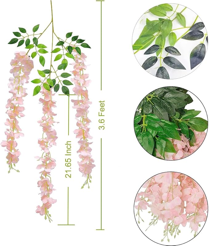 36pcs Artificial Wisteria Flowers 3.6 Feet/Piece Pink Dense Artificial Fake - Image 2