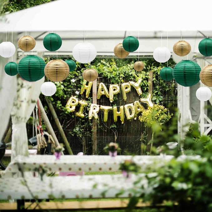 Green Gold Paper Lanterns Party Decorations, Round Hanging Lantern - Image 5