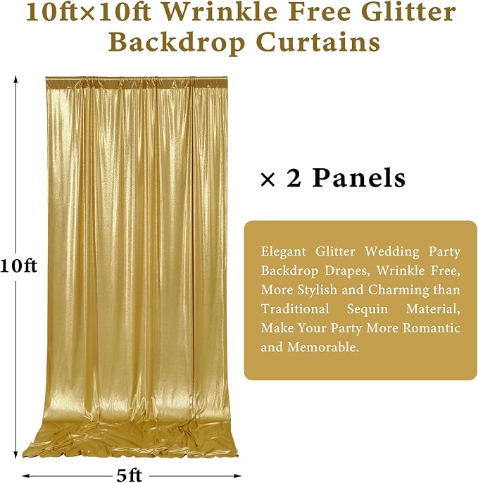 Outpain 10x10ft Gold Sequin Backdrop Curtains, Wrinkle Free Glitter Backdrop - Image 6
