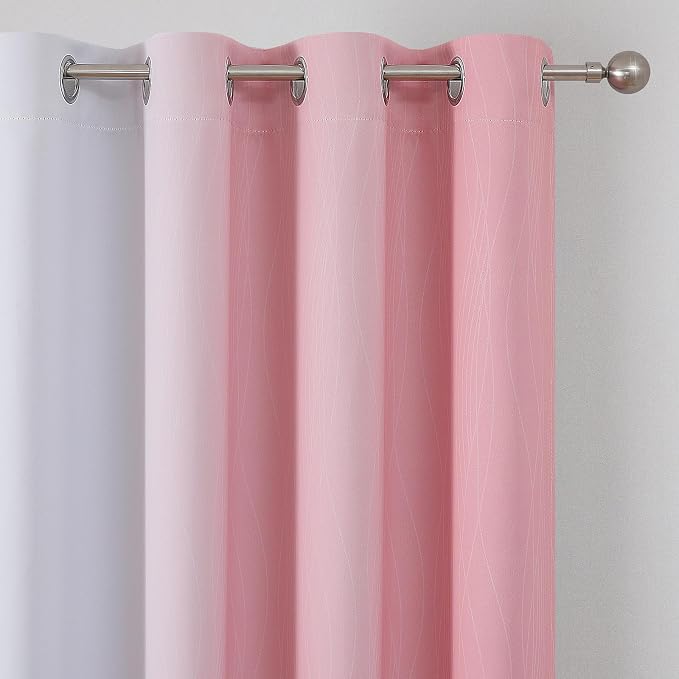 Pink and Greyish White Ombre Blackout Curtains 45 Inch Long - Image 4