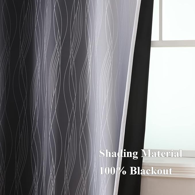 Ombre Greyish White Black Blackout Curtains & Drapes 63 Inch Length 2 Panels - Image 5